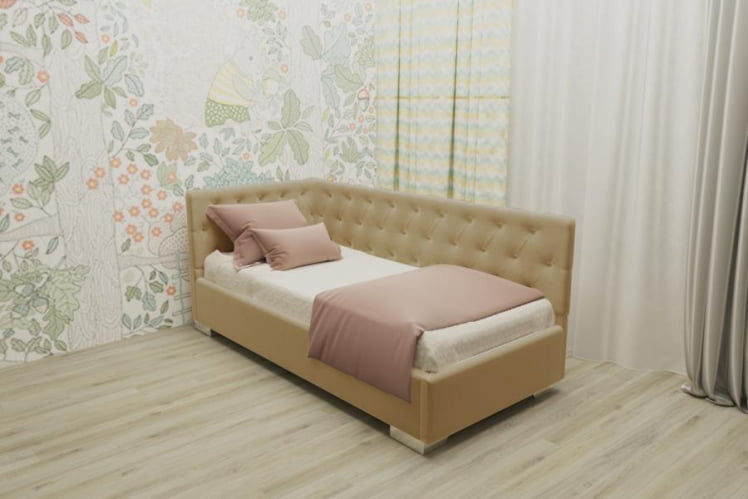 ДЕТСКАЯ МЯГКАЯ ИНТЕРЬЕРНАЯ КРОВАТЬ ВЕРСАЛЬ БЕЗ ОСНОВАНИЯ (БЕРХОУСЕ) Материал фасада: Металл/Велюр; Спальное место: 1200х1900; Цвет: Светло коричневый / (BERHOUSE)_0