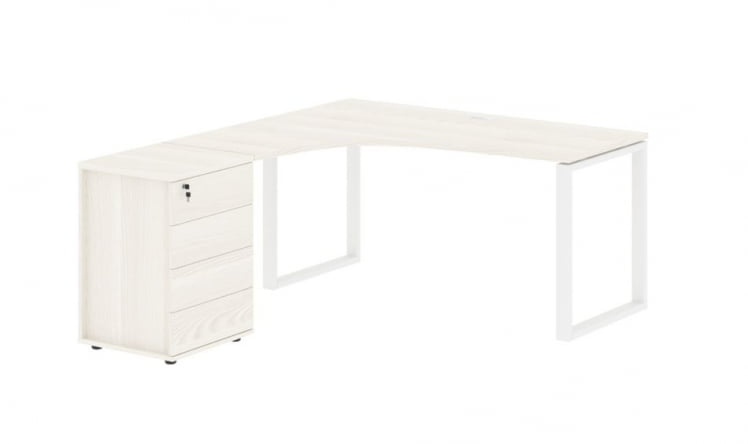 Стол эргономичный с тумбой левый ЕДИС ЕКCЕТ 1518 Л Ясень Траун Белый / EDIS EQCET L_0