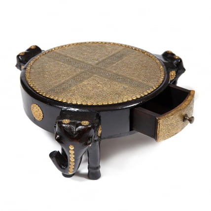 Столик Сеcрет Де Маисон 3 СЛОНА ( мод. НД-005) дерево манго/латунная чеканка, Диа 48. В 19 см, этническая роспись / Secret De Maison SLONA mod. ND-005) Dia_2