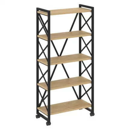Стеллаж на колесных опорах - 5 полок ЛОФТ ВР.Л-МСТ.К-5.8 Металл черный Тиквуд светлый / LOFT VR.L-MST.K-5.8_0