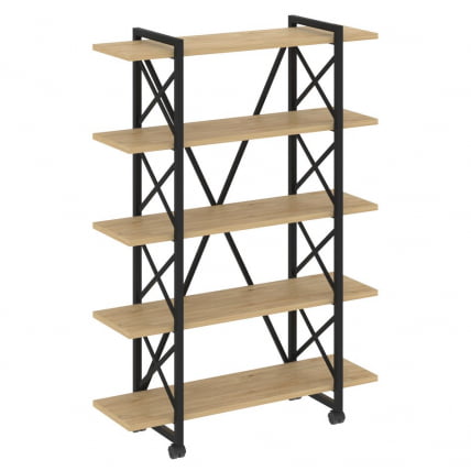 Стеллаж на колесных опорах - 5 полок ЛОФТ ВР.Л-МСТ.К-5.8В Металл черный Тиквуд светлый / LOFT VR.L-MST.K-5.8V_0