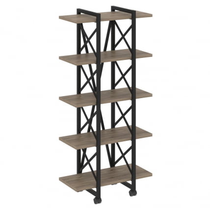 Стеллаж на колесных опорах - 5 полок ЛОФТ ВР.Л-МСТ.К-5.4В Металл черный Тиквуд темный / LOFT VR.L-MST.K-5.4V_0