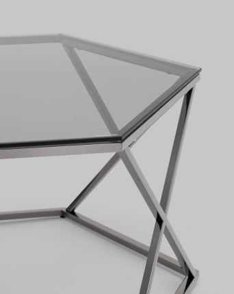 Журнальный столик Круз 93*80 стекло смоке сталь Темный хром / smoke_3