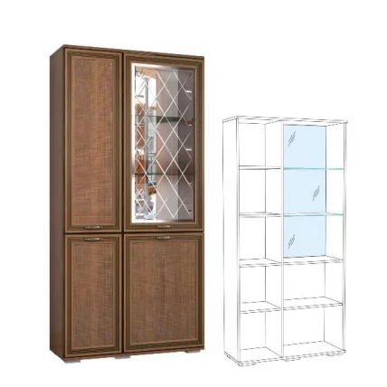 Шкаф с полками и витриной Ливорно ЛШ-6  Орех Донской_0