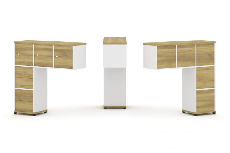 Надставка на стол низкая односторонняя + задняя стенка (5шт.) + блок с 2-мя ящиками (2шт.) + распашной фасад (3 шт.) CОНCЕПТ CН.ОНН-005 Дуб Винченцо Белый бриллиант Черный металл / CONCEPT CN.ONN-005_0