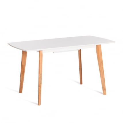 Стол обеденный раскладной Cлаире столешница МДФ, опоры дерево гевея, белый / натуральное дерево, 110+30 кс 75 кс 75см / Claire x x_12