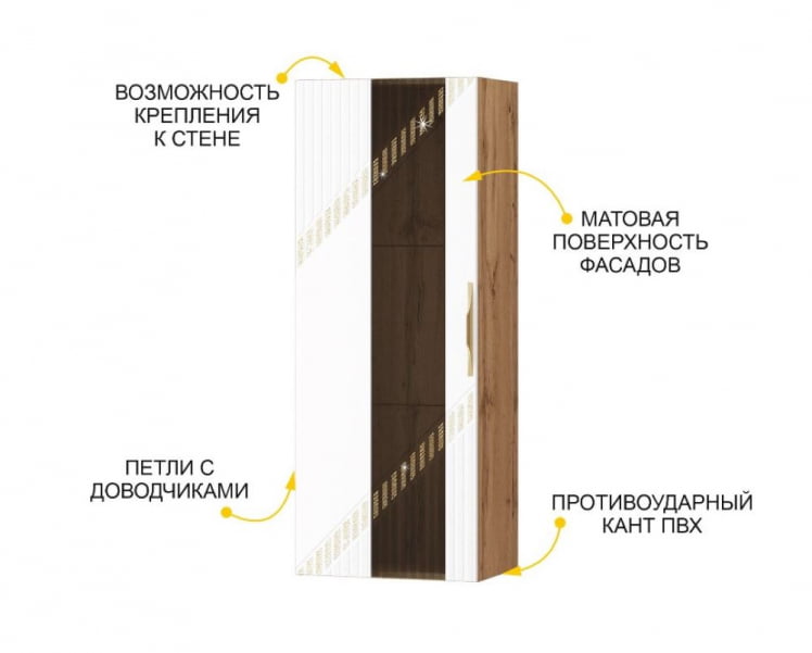 Шкаф-витрина малый (лев/прав) Монако 606.07 Дуб Вотан / Белый шпон/ Альпийский белый_1