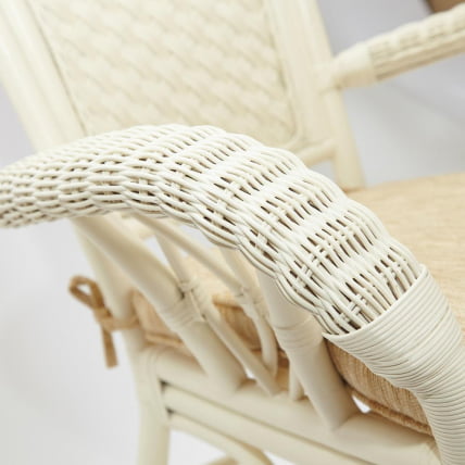 Комплект обеденный АНДРЕА ГРАНД (стол со стеклом+6 кресел+ подушки) ТCХ Вхите (белый), Ткань рубчик, цвет кремовый / ANDREA GRAND TCH White_6