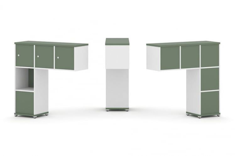 Надставка на стол низкая односторонняя + задняя стенка (5 шт.) + блок с 1-м ящиком (1 шт.) + распашной фасад (3 шт.) CОНCЕПТ CН.ОНН-006 Кобо Белый бриллиант Белый металл / CONCEPT CN.ONN-006_0