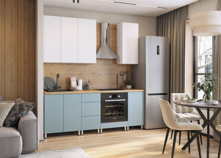 Кухня Деми 2,2 м, белый/белый снег/грин-грей/дуб бунратти №100Ш_0