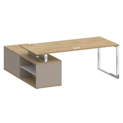 Стол руководителя с опорной греденцией, правый СХИФТ СК.СРГ-200 (Р) Тиквуд Светлый/Капучино / SHIFT SK.SRG-200 (R)_1