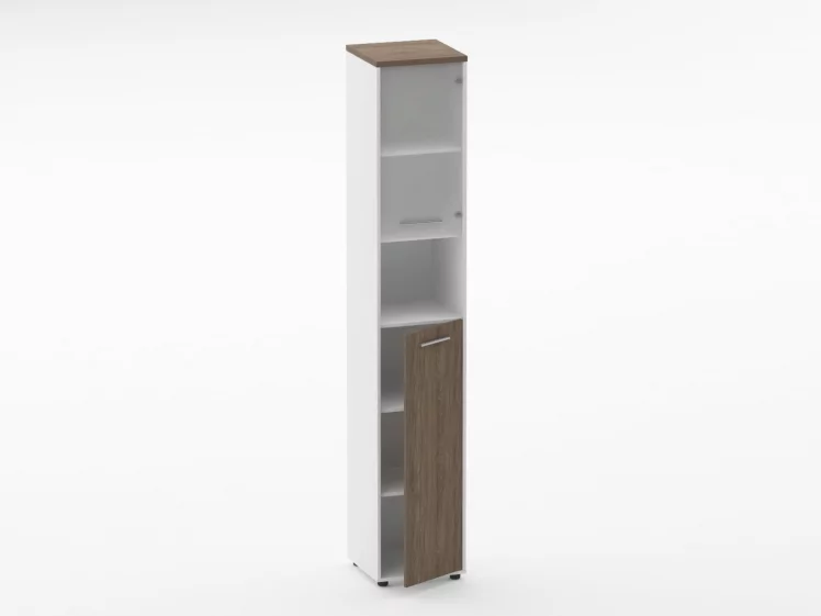 Шкаф 5 узкий верх стеклянная дверь, низ закрытый, с нишей Дека 10.23.20Пр Дуб Верцаска/Белый / Deka_1