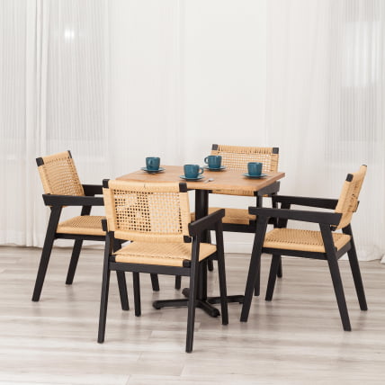 Стол ВАЛХАЛЛА дерево вяз/железная опора, 80х65х76 см, груша №3/черная опора / VALHALLA_7