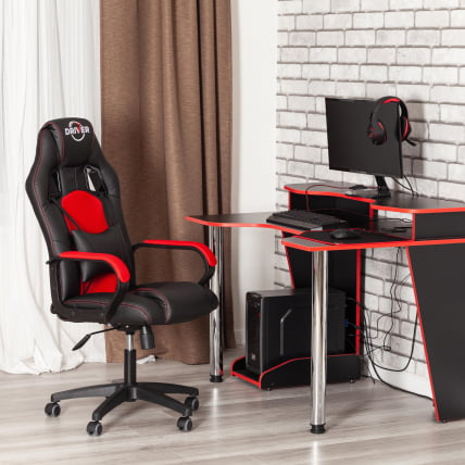 Кресло ДРИВЕР (22) кож/зам/ткань, черный/красный, 36-6/ТВ-08 / DRIVER 36-6/TW-08_19