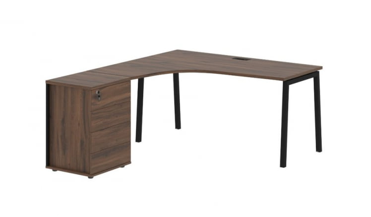 Стол эргономичный с тумбой (левый) ЕДИС ЕЛCЕТ 1518 Л Дуб Денвер темный Черный / EDIS ELCET L_0