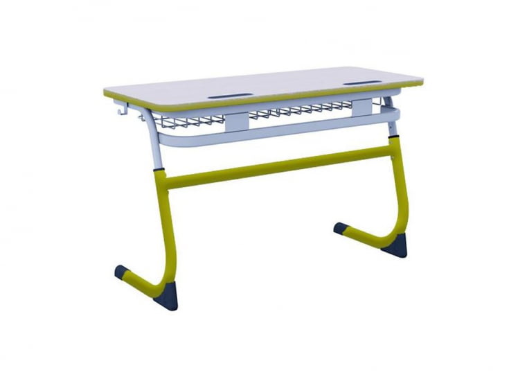 Парта двухместная регулируемая по высоте СМАРТЙ с углом наклона столешницы и антивандальной полиуретановой кромкой (рост 5-7) Оливковый/Серый / SMARTY_0