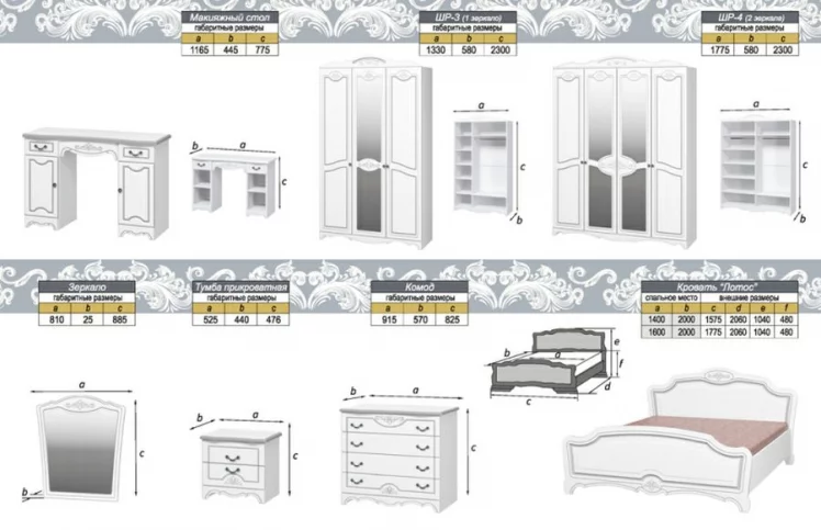 Комплект мебели для спальни Лотос  №1 Белый жемчуг_1
