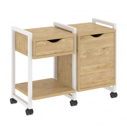 Тумба на колесных опорах наборная. Вариант №3 ЛОФТ ВР.Л-ТН-3.К Металл белый Тиквуд светлый / LOFT VR.L-TN-3.K_0