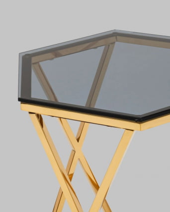 Журнальный столик Круз 48*42 стекло смоке сталь Золото / smoke_4