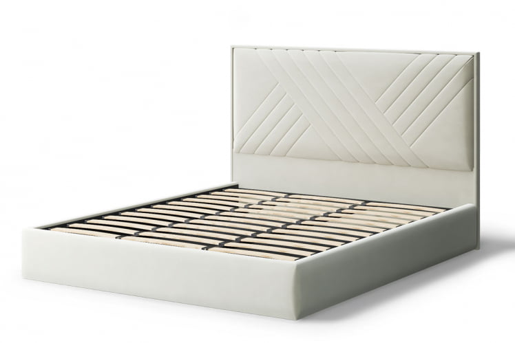 Кровать МИРА 2000*1400мм (без опор), велюр Бренди лайт 02 (серо-белый), (б/основания, б/матраса)_1