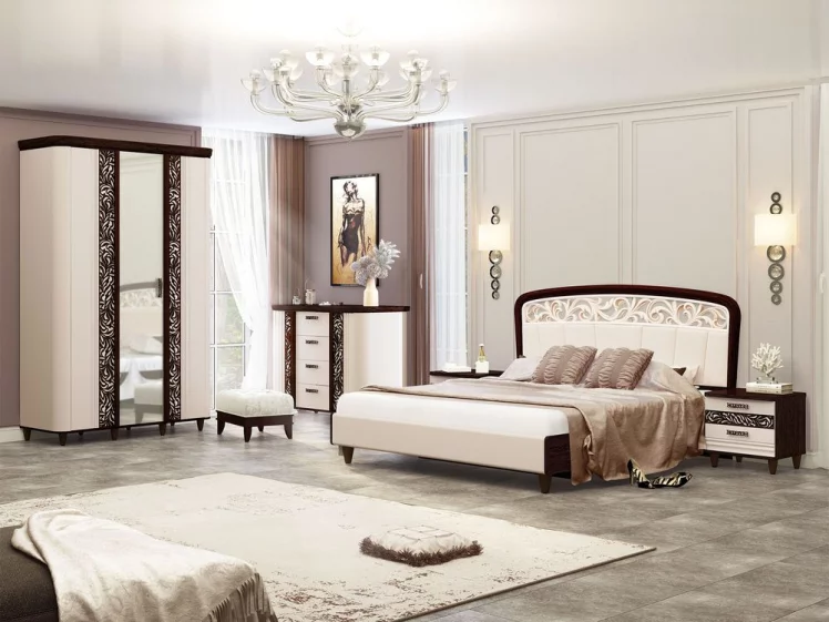 Шкаф четырехдверный с зеркалом Катрин 92.14 Дуб венге Белый песок Браун вуд_9