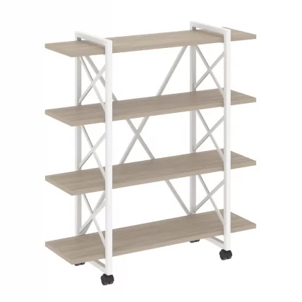 Стеллаж на колесных опорах - 4 полки ЛОФТ  ВР.Л-МСТ.К-4.8В Металл белый Дуб Аттик / LOFT VR.L-MST.K-4.8V_0