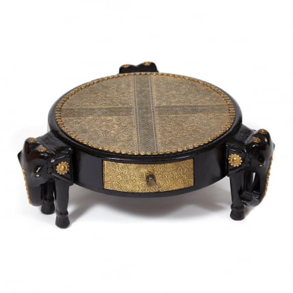 Столик Сеcрет Де Маисон 3 СЛОНА ( мод. НД-005) дерево манго/латунная чеканка, Диа 48. В 19 см, этническая роспись / Secret De Maison SLONA mod. ND-005) Dia_0