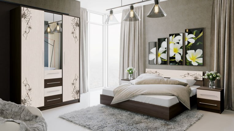 Спальный гарнитур Мишель №2 Венге Цаво/Дуб Белфорт с рисунком_0