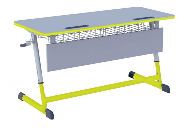 Парта двухместная НОМАД В с ручной регулировкой высоты  с антивандальной  полиуретановой кромкой (рост 4-6) Желтый/Серый / NOMAD V_0