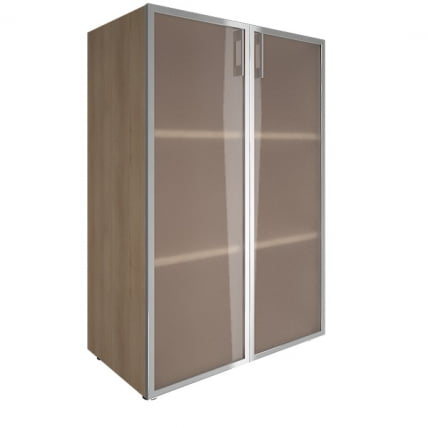 Шкаф книжный средний со стеклом в раме Лакобел без топа ЙАЛТА ЛТ-СТ 2.4Р блаcк Снежная Платина / Lacobel YALTA LT-ST 2.4R black_0