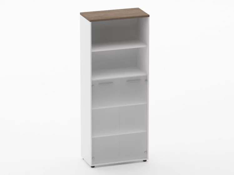 Шкаф 4 широкий 2 полки открытые и 2 стеклянные двери Дека 10.19.161 Дуб Верцаска/Белый / Deka_0