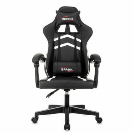 Кресло компьютерное БРАБИКС Шоотер ГМ-123, 2 подушки, экокожа, черное/белое / BRABIX Shooter GM-123,_2
