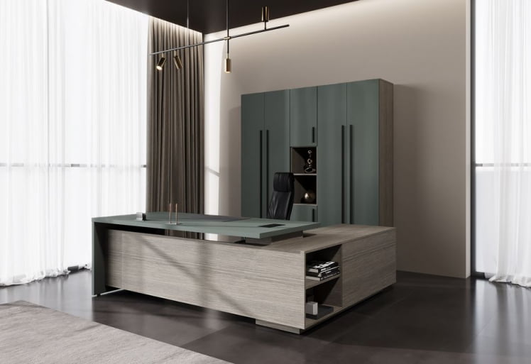 Кабинет руководителя ВЕЛИОН №1 Нефрит Дуб Сильвер / VELION_0