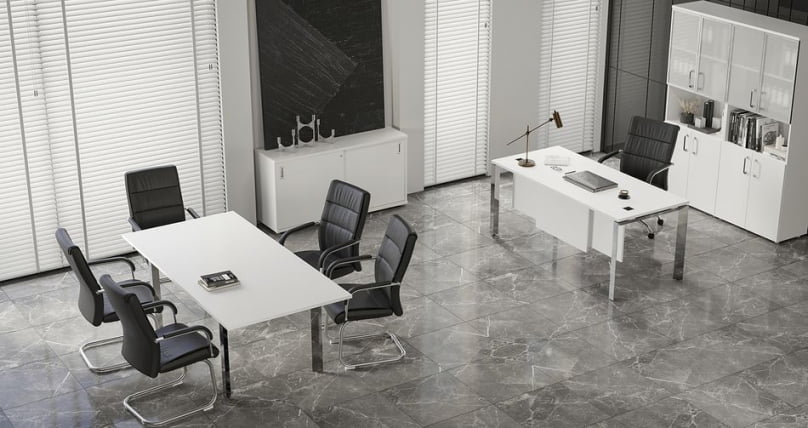 Стол рабочий руководителя на П-образном м/к ОНИКС ДИРЕCТ ЛУКС М-О.МП-СРР-3.8 Белый бриллиант / ONIX DIRECT LUX M-O.MP-SRR-3.8_1