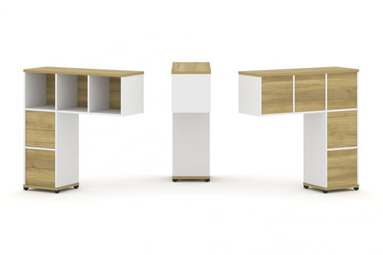 Надставка на стол низкая односторонняя + задняя стенка (5шт.) + блок с 2-мя ящиками (2шт.) CОНCЕПТ CН.ОНН-003 Дуб Винченцо Белый бриллиант Черный металл / CONCEPT CN.ONN-003_0