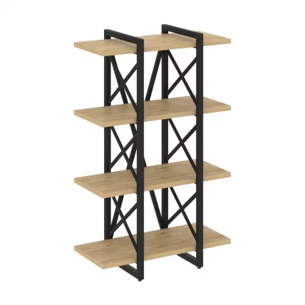 Стеллаж на регулируемых опорах - 4 полки ЛОФТ ВР.Л-МСТ.О-4.4В Металл черный Тиквуд светлый / LOFT VR.L-MST.O-4.4V_0