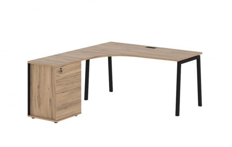 Стол эргономичный с тумбой (левый) ЕДИС ЕЛCЕТ 1518 Л Дуб Денвер светлый Черный / EDIS ELCET L_0