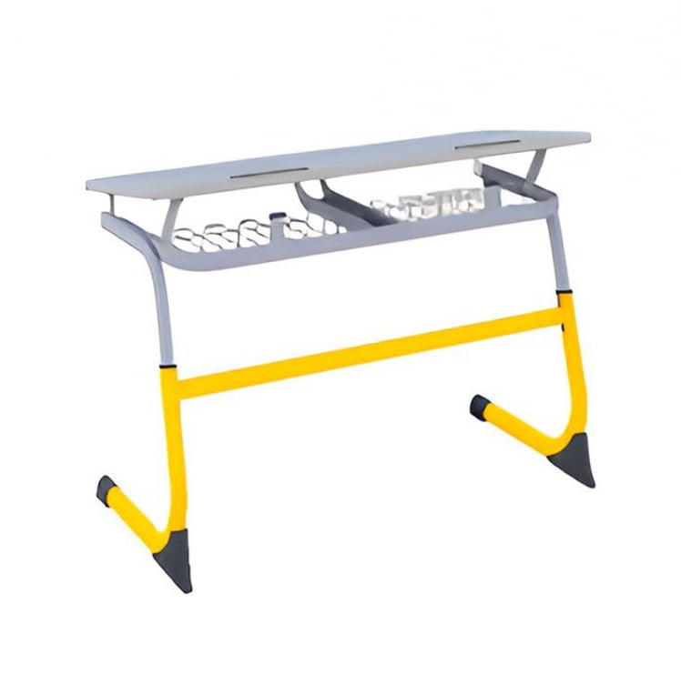 Парта двухместная регулируемая по высоте СМАРТЙ с углом наклона столешницы (рост 3-5) Желтый/Серый / SMARTY_0