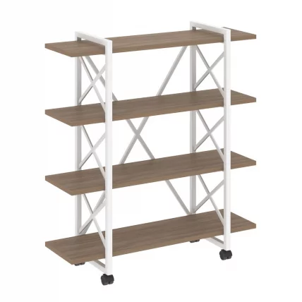 Стеллаж на колесных опорах - 4 полки ЛОФТ  ВР.Л-МСТ.К-4.8В Металл белый Дуб Аризона / LOFT VR.L-MST.K-4.8V_0