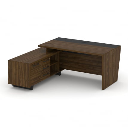 Стол руководителя с опорной тумбой, левый Корнер CОР.СРТ-18(Л) Орех Лоренцо Графит / Corner COR.SRT-18(L)_1