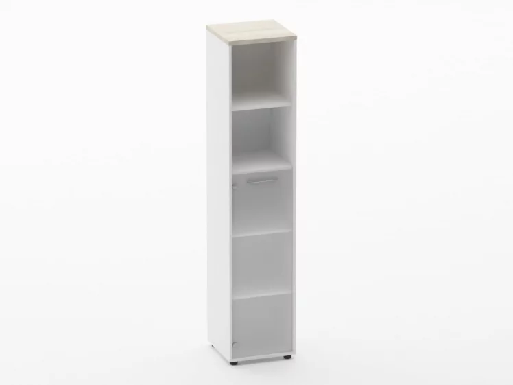 Шкаф 4 узкий  2 полки открытые и 1 стеклянная дверь Дека 10.19.16Л Дуб Сантана светлый/Белый / Deka_0