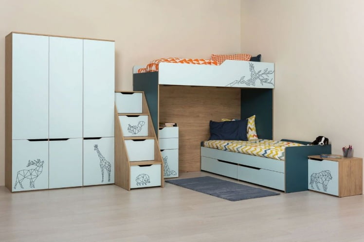 Комплект мебели для детской Гудвин 002 Гикори Рокфорд Натуральный Мята Бензин_0