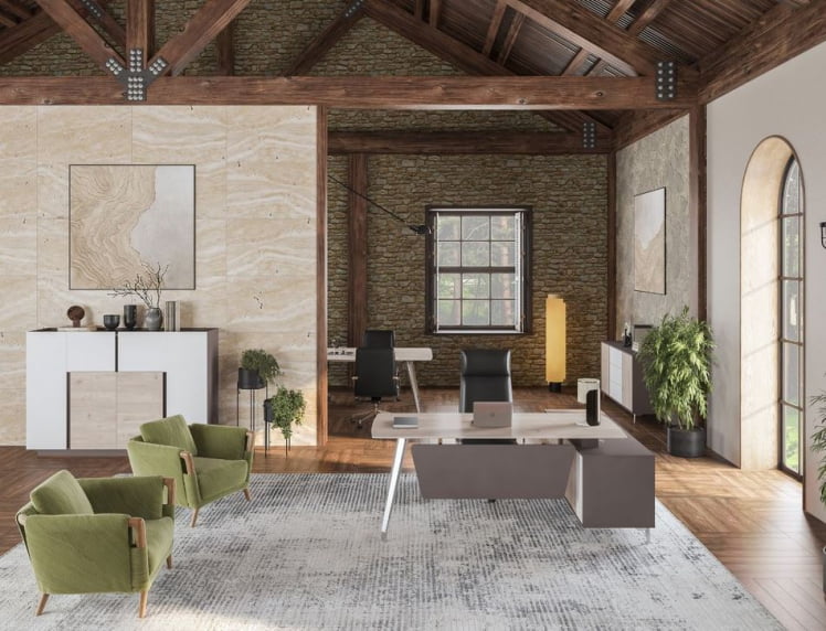 Стол руководителя на опорной тумбе левый Сирио СР.101.ДН.ВФ.Л Дуб Тоскана Вольфрам / Sirio SR.101.DN.WF.L_1