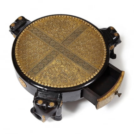 Столик Сеcрет Де Маисон 3 СЛОНА ( мод. НД-005) дерево манго/латунная чеканка, Диа 48. В 19 см, этническая роспись / Secret De Maison SLONA mod. ND-005) Dia_5