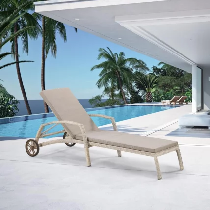 Шезлонг-лежак из иск. ротанга А35C2-В85 Латте с матрасом / A35C2-W85 Latte_0