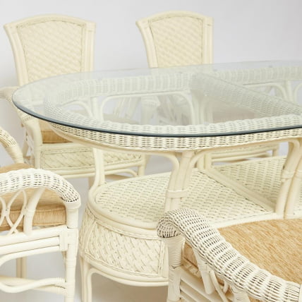 Комплект обеденный АНДРЕА ГРАНД (стол со стеклом+6 кресел+ подушки) ТCХ Вхите (белый), Ткань рубчик, цвет кремовый / ANDREA GRAND TCH White_14