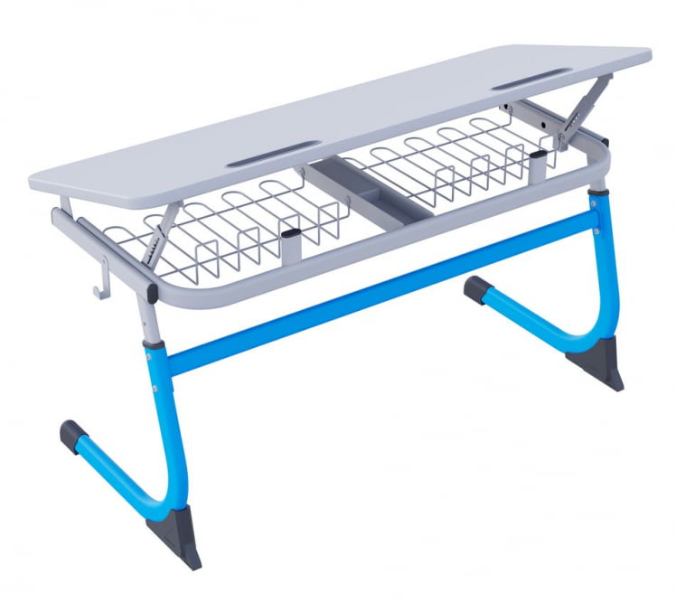 Парта двухместная регулируемая по высоте СМАРТЙ с углом наклона столешницы (рост 3-5) Оливковый/Серый / SMARTY_2