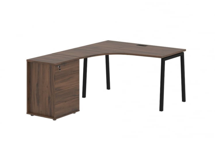 Стол эргономичный с тумбой (левый) ЕДИС ЕЛCЕТ 1318 Л Дуб Денвер темный Черный / EDIS ELCET L_0