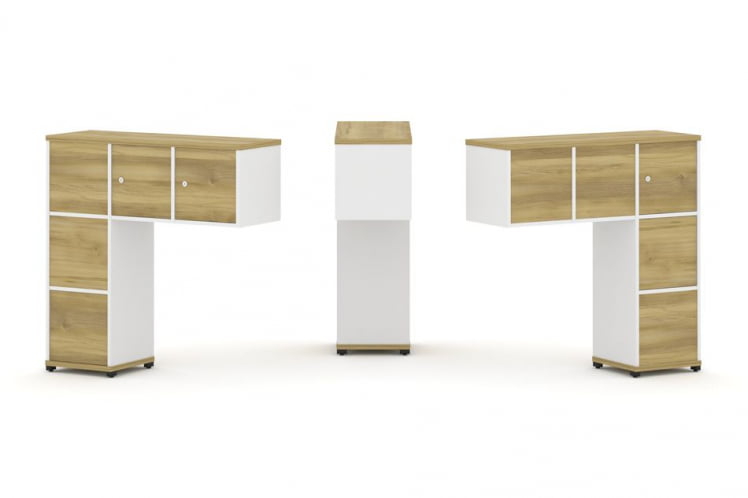 Надставка на стол низкая двухсторонняя + задняя стенка (5 шт.) + блок с 1-м ящиком (2 шт.) + распашной фасад (3 шт.) CОНCЕПТ CН.ДНН-006 Дуб Винченцо Белый бриллиант Черный металл / CONCEPT CN.DNN-006_0