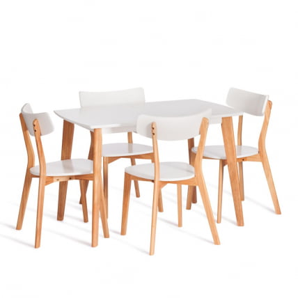 Стол обеденный раскладной Cлаире столешница МДФ, опоры дерево гевея, белый / натуральное дерево, 110+30 кс 75 кс 75см / Claire x x_14